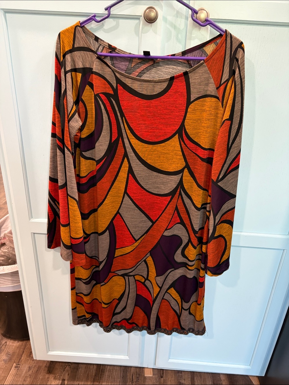MSK Retro Abstract Scoop Neck Mini Dress in Red, Orange, Purple and Tan